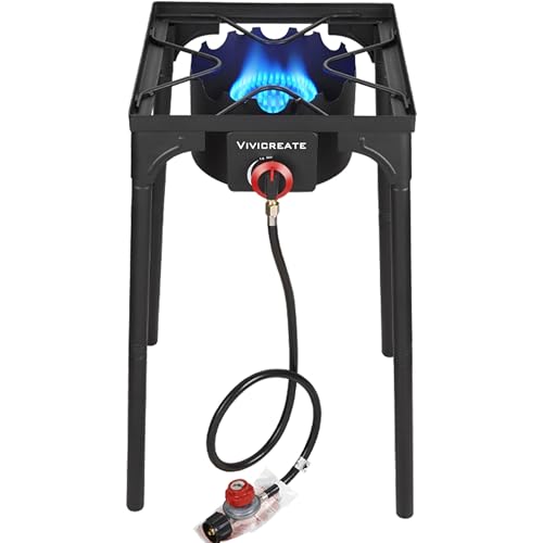 Vivicreate 30000 BTU Propane Gas Stove Outdoor Single Burner Adjustable Height with 20PSI Regulator Heavy Duty Cooker for Patio Camping Garden BBQ Fogon de Gas Estufa de Gas Portatil Parrillas by vivicreate - Used condition - US$60.79