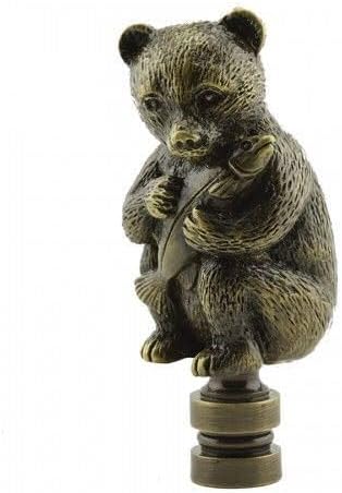 BEAR HOLDING FISH SHADE FINIAL ANTIQUE BRASS - FINIAL THREAD