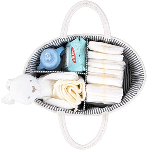Luxury Little Baby Diaper Caddy Organizer - Rope Nursery Storage Bin for Boys and Girls - Large Tote Bag 