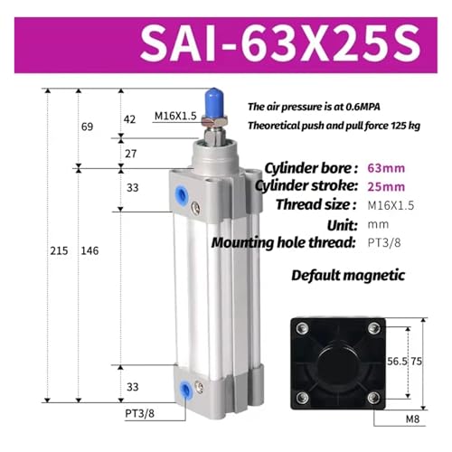 Vérin pneumatique double effet SAI63 SAI50 cylindre air comprimé