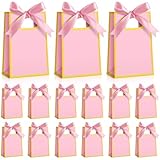 Kolldenn 24 Pcs Small Gift Bags with Bow 6.3 x 3.9 x 2.8 Inch Thank You Gift Bags Elegant Mini Paper Bag with Handles for Wedding Bridal Birthday Baby Shower Bridesmaid Party Favors(Pink)