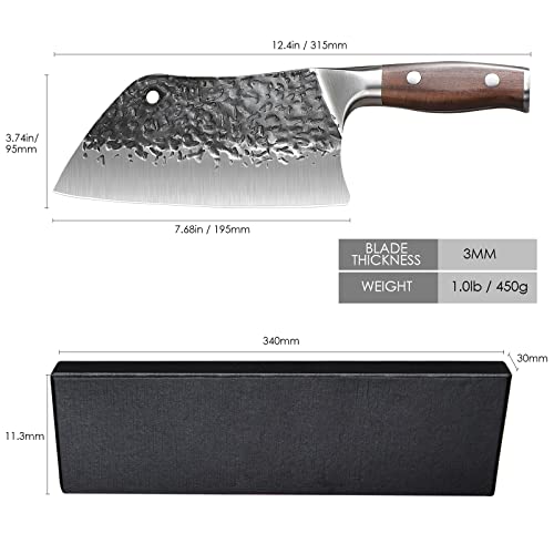 Butcher Knife, 8 Inch Serbian Kitchen Chef Knives, Full Tang Heavy Duty German High Carbon Stainless Steel Handmade Forged Cleaver Knife With Gift Box For Meat Vegetable Bone Cutting #TOP1