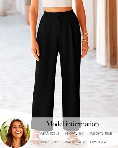 KIRUNDO Women's Elastic High Waisted Wide Leg Dress Pants Loose Fit Pleated Front Business Casual Work Pants Trousers3