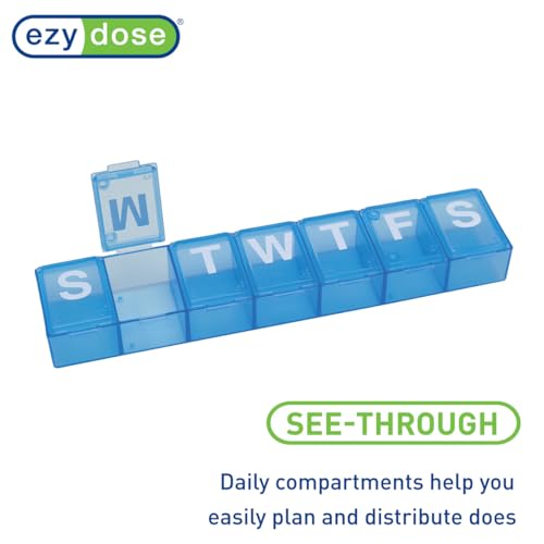Image of EZY DOSE Weekly (7-Day) Pill Case, Medicine Planner, Vitamin Organizer Box, Convenient and Easy to Use, X-Large Compartments, Travel Friendly, Color May Vary (Randomly Selected), BPA Free