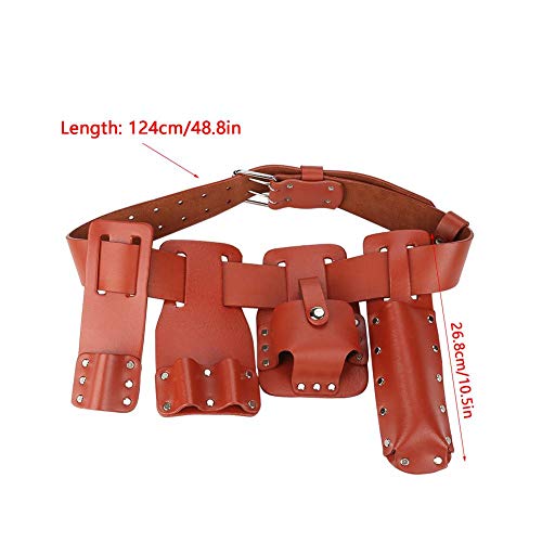 DEWIN 5 in-1 Tool Belt, Leather Scaffolding Tool Pouch with Holder Accessories for Level Spanners Hammer, Red, 81-91 cm - Image 4