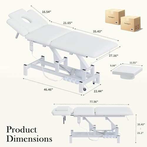 HolaiNail 2-Motor Electric Massage Treatment Table w/Wheels, 3-Section Angle & Height Adjustable, Professional Spa Esthetician Bed for Facial, Tattoo, Waxing, Physical Therapy & Medical Exam Table