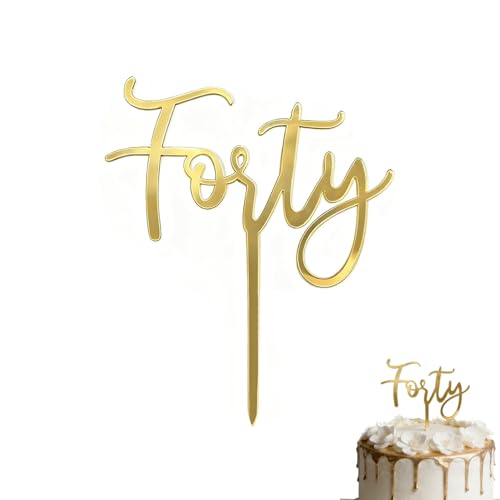 40th Birthday Cake Topper Gold Acrylic Forty Cake Topper 13×10 cm Birthday Cake Sign Elegant Cake Decoration for 40 Birthday Party Supplies Dessert Tables Home Celebrations