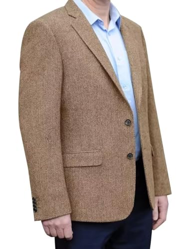 Mens Retro Herringbone Tweed Blazer Two Button Solid Lightweight Sport Coat for Men Business Wedding Prom Jackets2