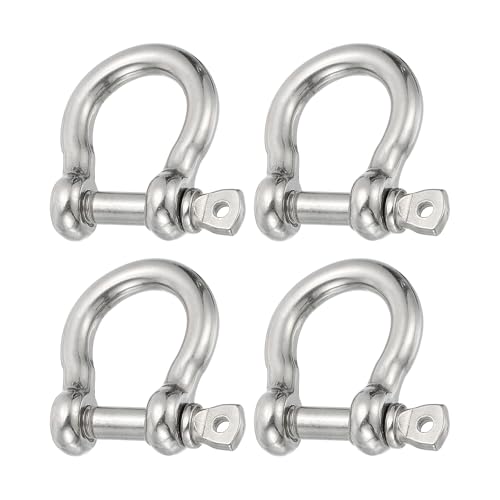 PATIKIL Screw Pin Shackle 6mm 1/4 485lb, 4Pcs 304 Stainless Steel Forged Bow Shackle Marine Grade for Chains Wire Rope Outdoor, Silver
