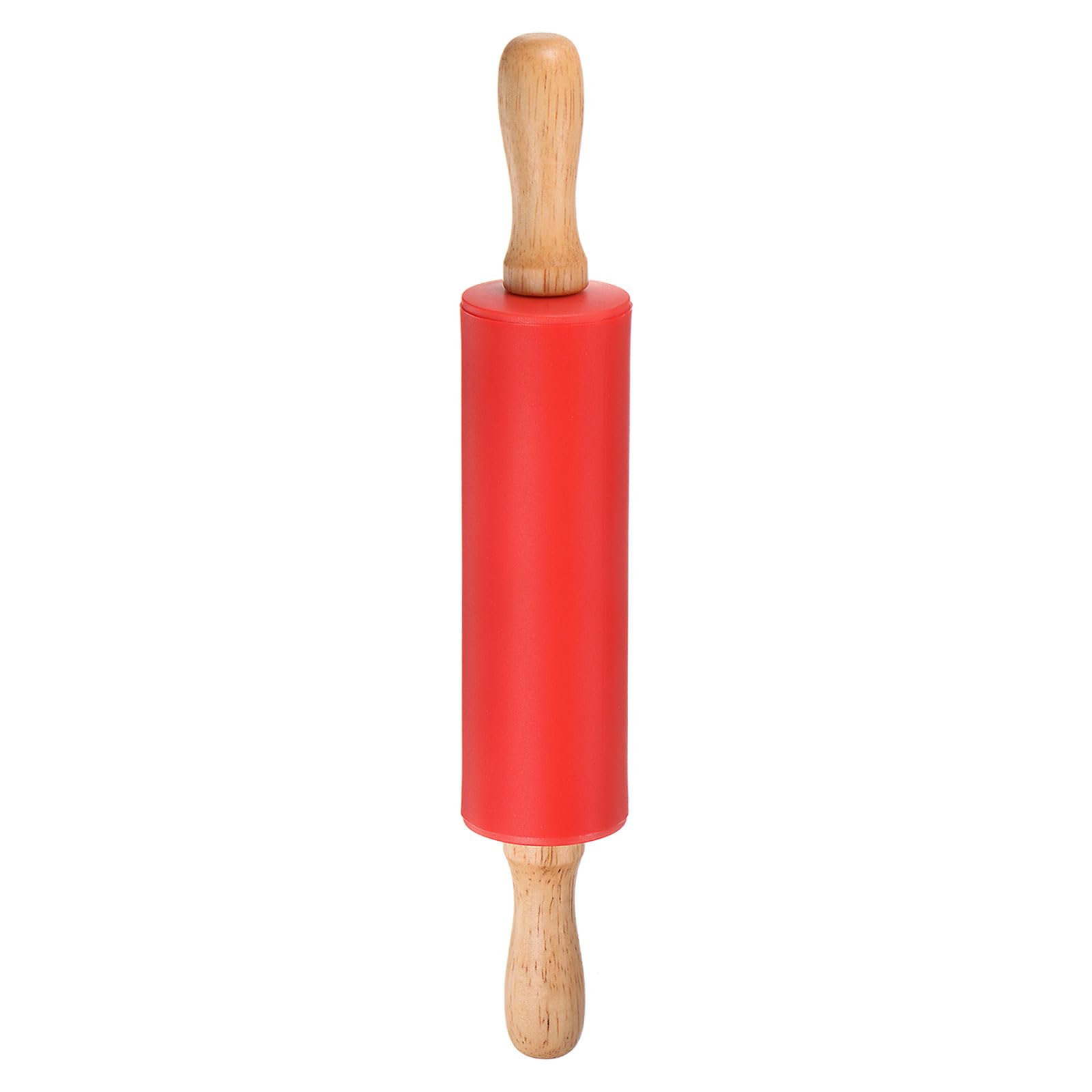 sourcing map Silicone Rolling Pins for Baking 12 Inch Wooden Handle Non Stick Rolling Pin Small Roller Playdough Rolling Pins for Dough Pizza Pastry Fondant Kitchen, Red