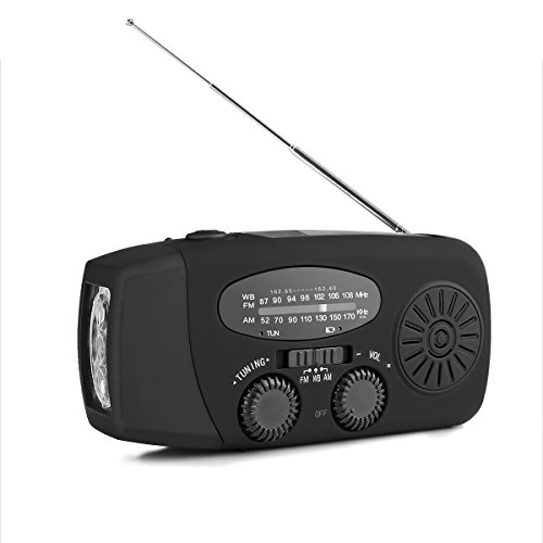 Solar Radio Portátil, AOZBZ Manivela de la Mano Am/FM/NOAA Radio, Multifuncional Dinamo Weather Radio 3-LED Linterna y Cargador