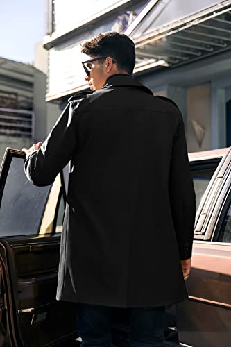 PASLTER Mens Trench Coat Notched Lapel Double Breasted Long Jacket Windbreaker Overcoat Pea Coat3