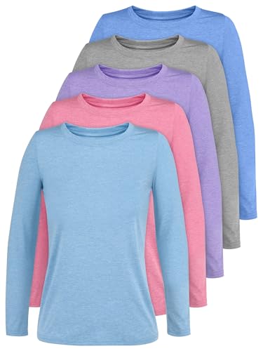 Cooraby Girls Long Sleeve Shirt Athletic Active Dry Fit Crew Neck T-Shirt Soft Activewear Shirts for Youth Teens Girls