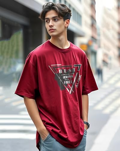 Image of AUSK T-Shirt for Mens with Round Neck Oversized Drop Shoulder