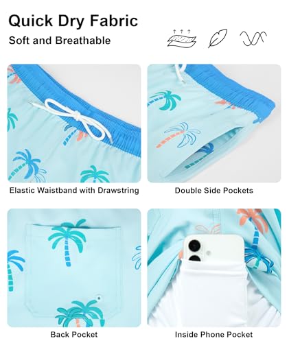 Image of Mens Swim Trunks with Compression Liner 2 in 1 Quick Dry Swimming Shorts Swimwear Bathing Suits with Pockets, B Mix Coconut Tree, M