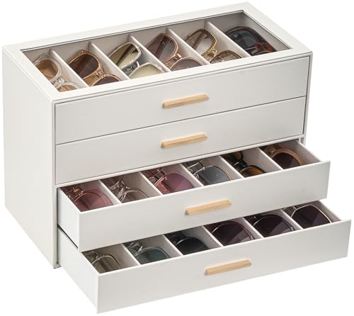 Lolalet Caja Organizadora de Gafas de Sol para Mujer, Estuche de 4 Capas con Cajón Deslizante y Tapa Transparente, Almacenamiento para 24 Pares de Gafas de Sol o de Vista -Beige Lolalet Caja Organizadora de Gafas de Sol para Mujer, Estuche de 4 Capas con Cajón Deslizante y Tapa Transparente, Almacenamiento para 24 Pares de Gafas de Sol o de Vista -Beige