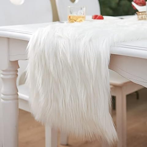 Pontedinvoy Christmas Decoration Table Runner,Faux Fur Modern Table Runner White,Decorative Fur Table Runner for Christmas, Wedding Birthday, Table Decoration, Home Decoration(30x80 cm) Cover