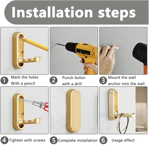 4PCS Gold Foldable Wall Hooks, Metal Foldable Hooks Wall Wount for Bathroom, Kitchen, Bedroom – Space-Saving, for Towels, Coats, Bags, Easy Installation (4, Gold) - Image 6