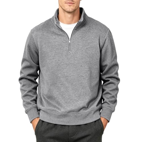 Mens Pullover Quarter Zip 1/4 Zipper Fleece Polo Neck Oversized Sweatshirt - image 2