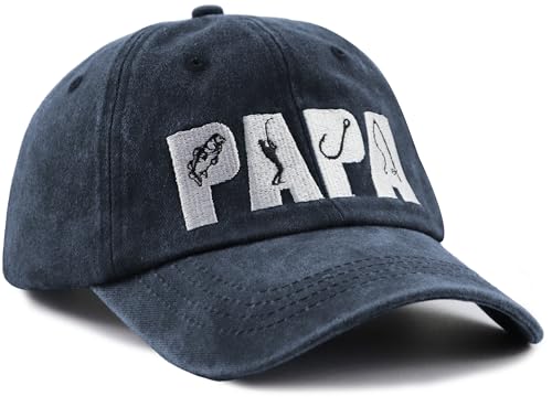 Image of Fishing Papa Hats for Men, Funny Cotton Embroidered Fishing Decor Baseball Cap for Dad Father Papa