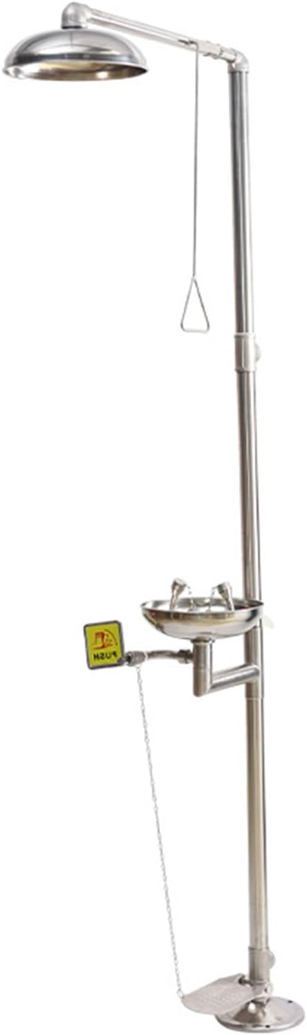 Emergency Eye Wash Shower Station - 304 Stainless Steel Eyewash System with Enlarged Foot Pedal - Integrated Safety Shower & Eyewash for Quick Emergency Cleaning (Single Inlet)