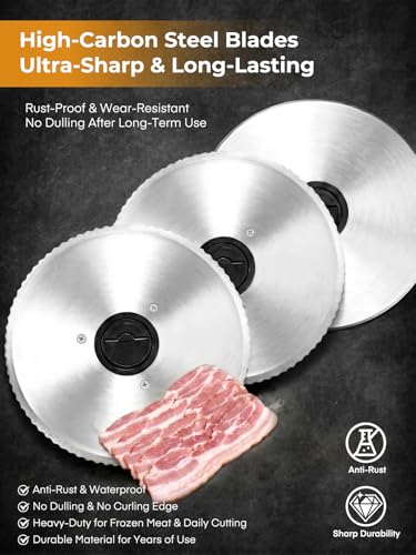 Image of FOHERE 250W Meat Slicer Machine for Home, Electric Food Slicer with Stainless Steel Tray & Three 7.5 inch Stainless Steel Blade, 0-15mm Precise Thickness Deli Meat Slicer for Bread Fruit Vegetable (Red)