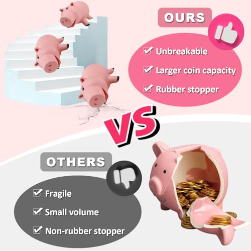 PHOCAS Piggy Bank, Cute Pink Plastic Coin Bank for Girls and Boys, Unbreakable Pig Money Bank for Xmas Christmas Birthday Gift by PHOCAS - Used condition - Image 5
