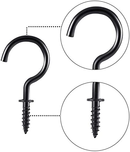 1 Inch Cup Hooks Ceiling Hooks Metal Hook Holder, 50 Pieces (Black)