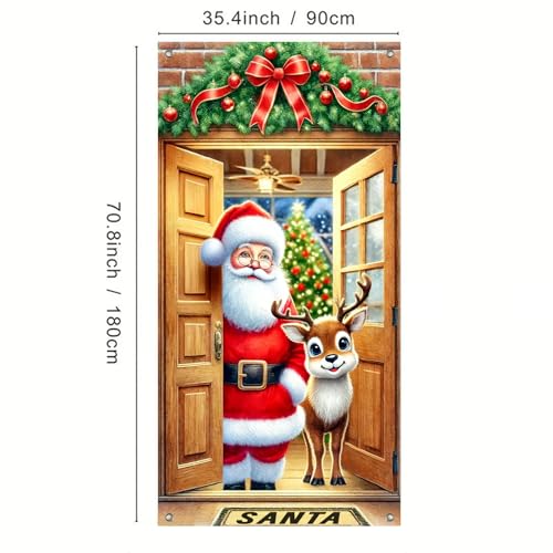 Image of BlissYard Christmas Door Banner Reindeer 35x71 Inch Polyester