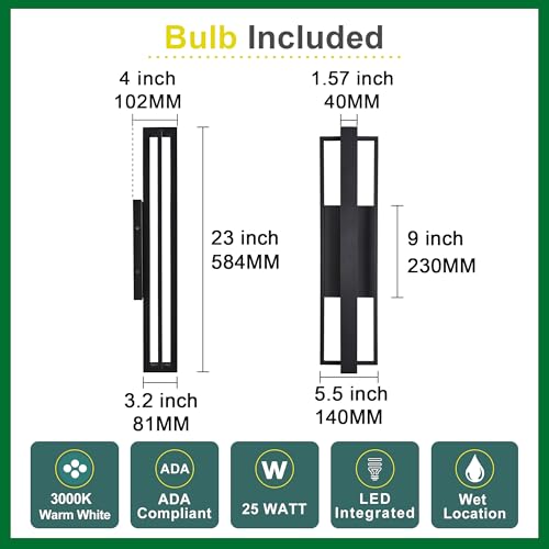 Image of Tarentlight 23-inch Modern Large Outdoor Waterproof LED Wall Light,Concealed Lighting Design,IP65 25W 3000K, ADA Compliant,Outdoor Lantern Lights for Porch,Patio,Living Room,Garage,Commercial Plaza