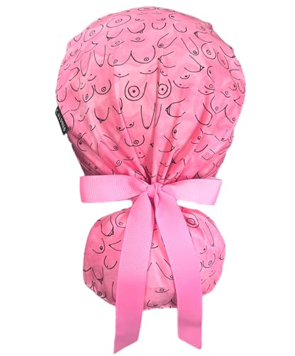 Image of Scrub Cap for Women and Men, Ponytail Scrub Caps, Working Hat, Head Cover with Ribbon Ties and Buttons, Long Hair