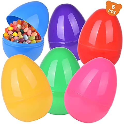 FUN LITTLE TOYS 6PCS 10 Inch Jumbo Easter Eggs, Plastic Colorful Large Easter Egg Bulk Empty Fillable Basket Stuffers, Yard Hunt Game Supplies Party Favor Outdoor Decorative Cover
