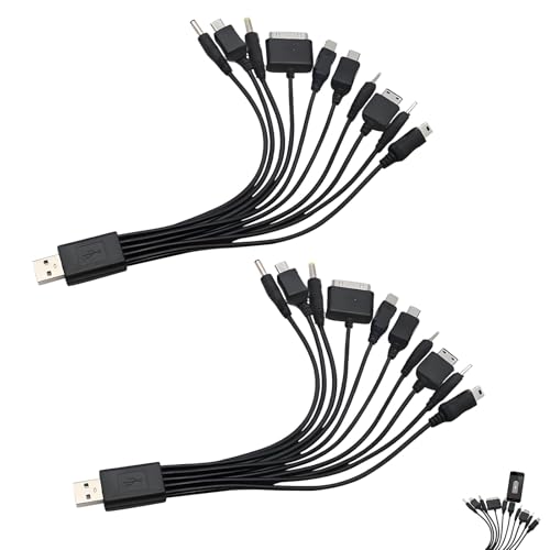 2 PCS Universal 10 in 1 Universal Charger with Multiple Heads Multiple Charger Cable Compatible with Samsung for Smartphones Tablets and Game Consoles Travel and Office Use