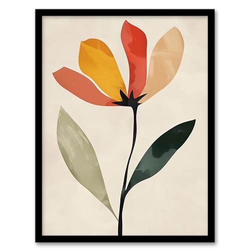 Image of Artery8 Single Flower Simple Abstract Bright Painting For Living Room Art Print Framed Poster Wall Decor 12x16 inch