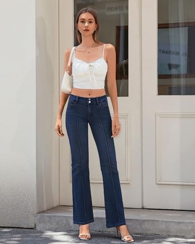 OFLUCK Jeans for Women Bell Bottom Jeans for Women Stretchy Mid Waisted Wide Flare Curvy Denim Pants4