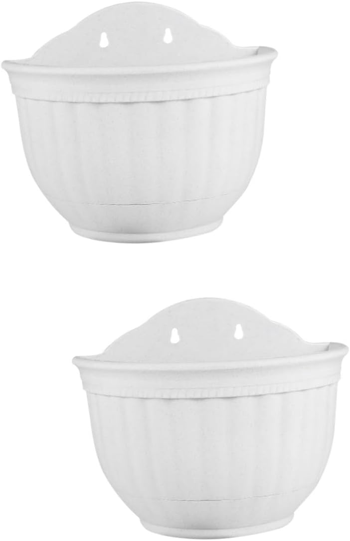POPETPOP 2Pcs Imitation Rattan Wall Hanging Planter - Semicircle Wall Hanging Flower Pot with Drainage for Outdoor Plants, Wall Mount Planter for Balcony Fence Garden