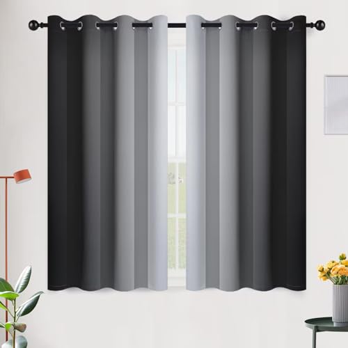 Image of SimpleHome Ombre Room Darkening Curtains for Bedroom, Gradient Black to Grey White Light Blocking Thermal Insulated Grommet Window Curtain /Drapes for Living Room,2 Panels, 52x45 inches Length
