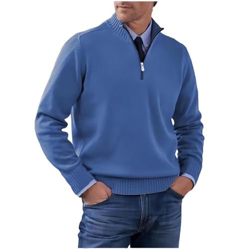 Men's Quarter Zip Sweaters Slim Fit Ribbed Mock Turtleneck Pullover Casual Long Sleeve Polo Sweater