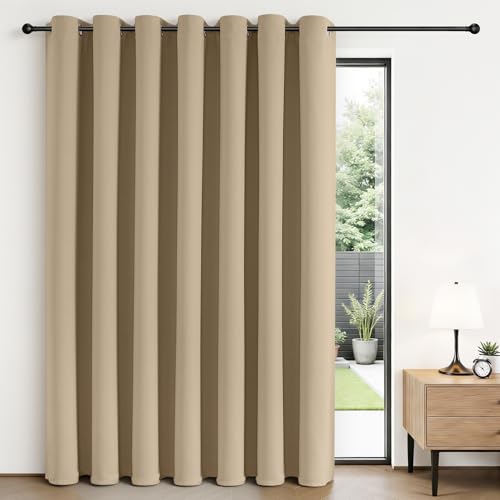 Joydeco Blackout Patio Sliding Door Curtains 84 Inches Long, Grommet Privacy Room Divider Curtains, Extra Wide Thermal Blackout Drapes for Bedroom Living Room (Light Beige, 100Wx84L, 1 Panel