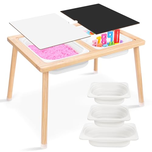 ZYLOHA Kids Sensory Table Sensory Activity Table with Double-Side Board & 3 Storage Bins Toddler Play Sand Table Indoor Outdoor Use to Play Study Dining Toys Storage Boys Gilrs
