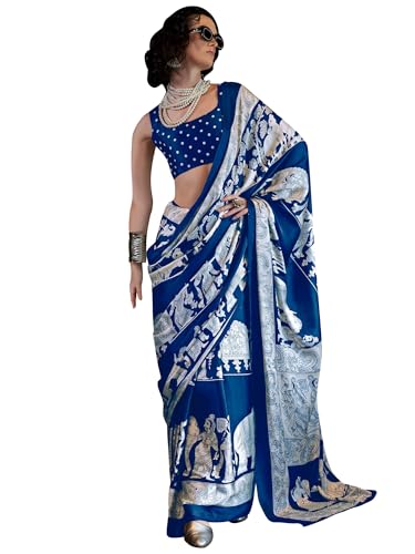 SAREE MALL Women's Kalamkari Print Saree With Blouse Piece