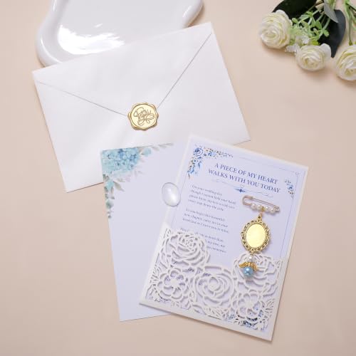 Image of MIXJOY Something Blue Gift for Bride, Wedding Day Bridal Blue Pearl Angel Wings Bouquet Garter Charm for Bride to Be