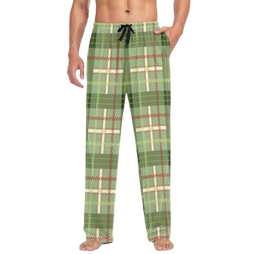 Mens Pajama Pants Men's Pajama Bottoms Cotton Mens Sleepwear Lounge Pants S-XXL Green Red Yellow Line Plaid