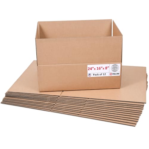 Image of Large Cardboard Boxes 24 inchL x 16 inchW x 8 inchH (Pack of 12) - USA-Made Packing Boxes for Moving, Shipping, or Storage - USPS, UPS, FedEx Approved - Professional Packing Supplies for Moving | USA-Made Packing Boxes for Moving, Shipping, or Storage - USPS, UPS, FedEx Approved - Professional Packing Supplies