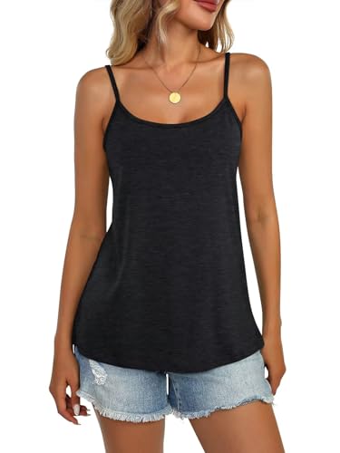 Womens Spaghetti Strap Tank Top Adjustable Scoop Neck Camisole Tops Loose Fit Casual Shirts Summer 20254