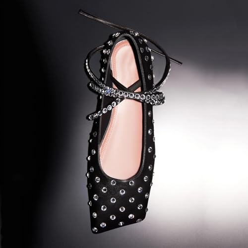 Vertundy Rhinestone Ballet Flats for Women Crystal Ankle Strap Wrap Ballet Flat Square Toe Lace Up Satin Glitter Party Wedding Dress Shoes4