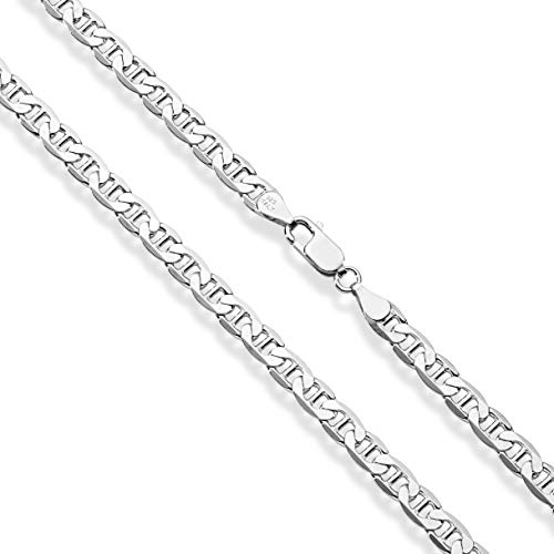 Miabella Solid 925 Sterling Silver Italian 6mm Diamond-Cut Flat Mariner Link Chain Necklace for Men Women, Made in Italy2
