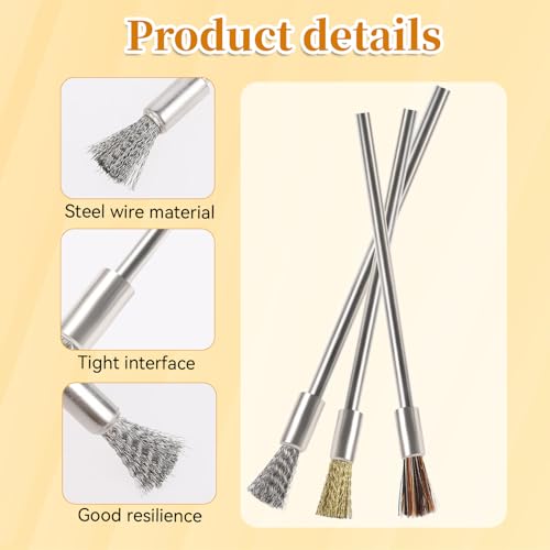 Image of 9Pcs Scratch Brushes Pen Set Pen Style Prep Sanding Stainless Steel Brass Bristles Brush Extended Scrub Removing Bit for Electrical Circuit Board Jewelry Watch Electronic Applications Auto Body Work