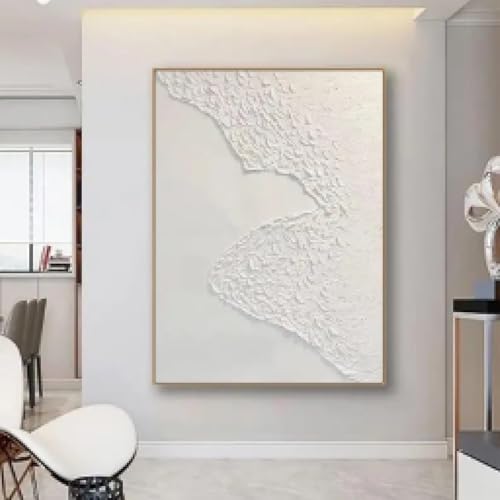 Peinture murale 3D minimaliste blanche texture vagues de l'océan déco 21x30 cm sans cadre
