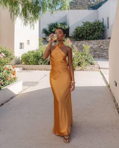 UZN Silk Satin Maxi Bridesmaid Dresses 2025 Halter for Women Long Bodycon Formal Evening Party Gowns3